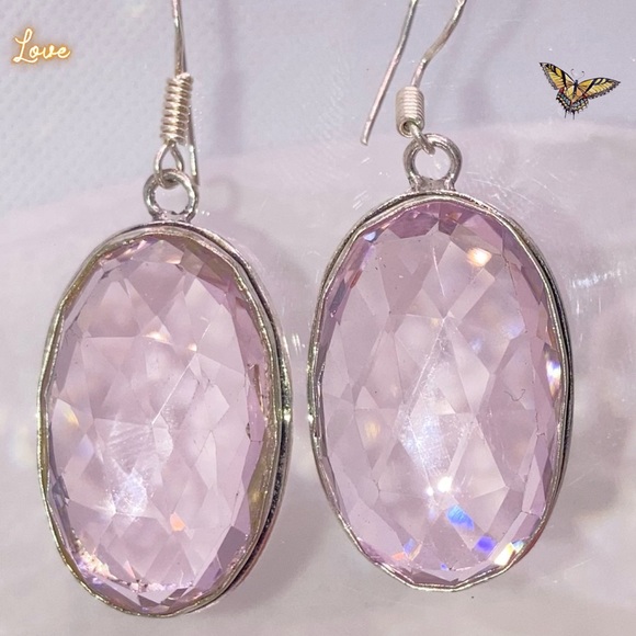 Ice Pink Crystal Gemstone Chunky Handmade Earrings - Picture 2 of 4